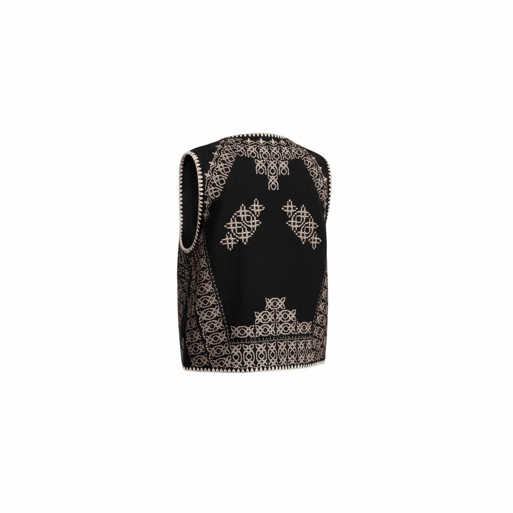 ANTHROPOLOGIE GYPSY05 Black Vegan Aztec Open Vest! - Picture 3 of 5